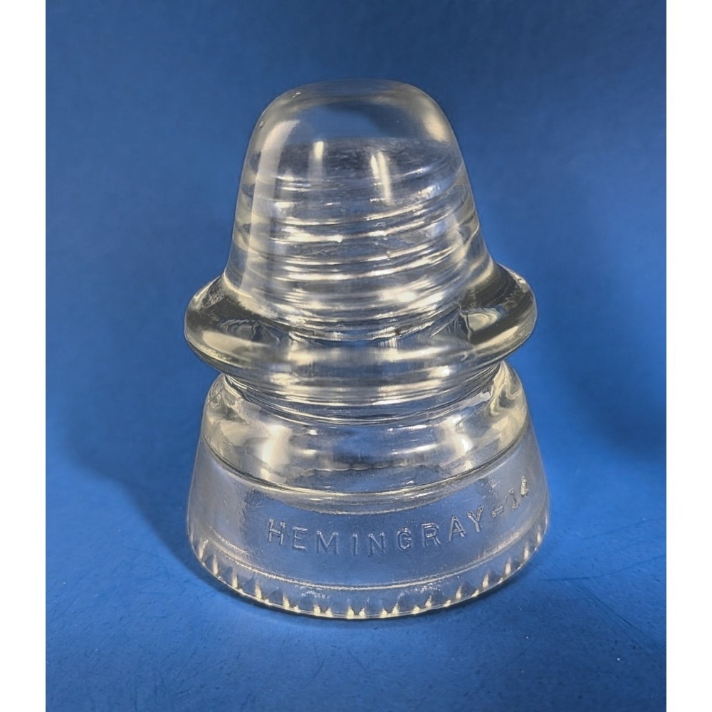 Antique Clear Hemingray #14 Glass wide base Insulator - clean drip points - 3½"